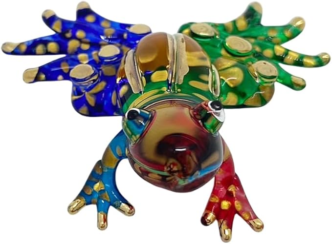 WitnyStore 2" Green Blue Red Gold Frog Artistic Blown Glass Figurine Premium Hand-Blown Statue Tabletop Decoration Unique Collectible for Adult Collectors Handcrafted Elegant Home Room Decor