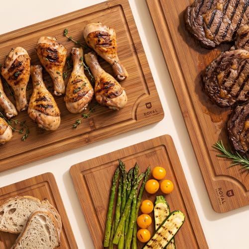 ROYAL CRAFT WOOD Wooden Cutting Boards for Kitchen Meal Prep & Serving - Bamboo Non Toxic Cutting Board Set with Deep Juice Groove Side Handles - Charcuterie & Chopping Butcher Block for Meat (4 Pcs) - Image 6
