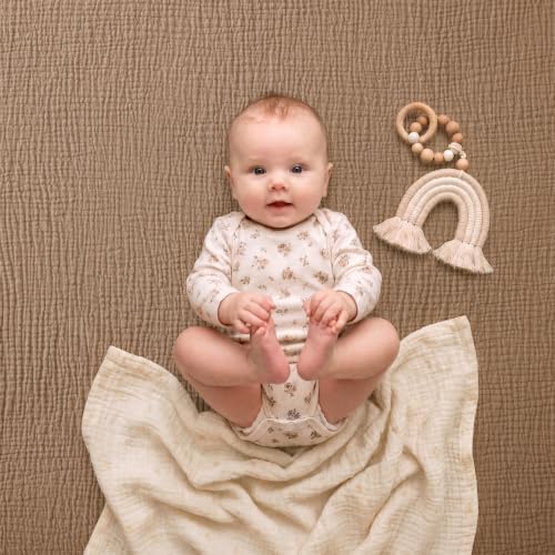 Muslin Crib Sheets, 2 Pack, Fitted for 52"x28" Crib Mattress, Brown & Beige - Image 6