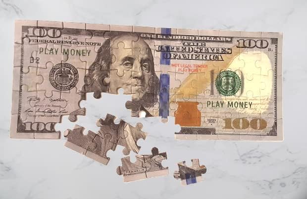 100-Piece Jigsaw Puzzle 9x4 Inches 100 Hundred Dollar Bill Copy Money Puzzle Educational Kids Souvenir Birthday Gift Party