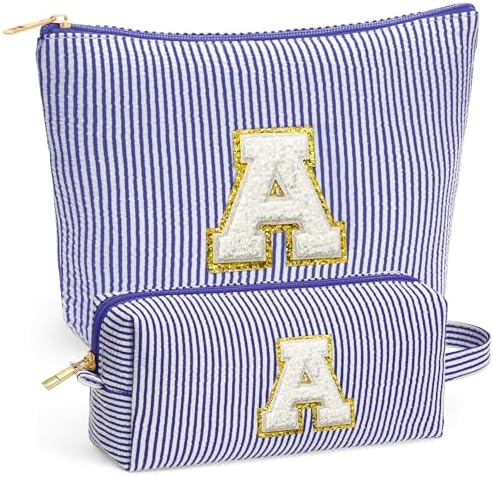 Teacher Christmas Gifts for Women - Teacher Appreciation Gifts, 2025 Xmas Birthday Gift for Teachers, Initial Makeup Bag for Teachers, Blue Letter A by Fohufo