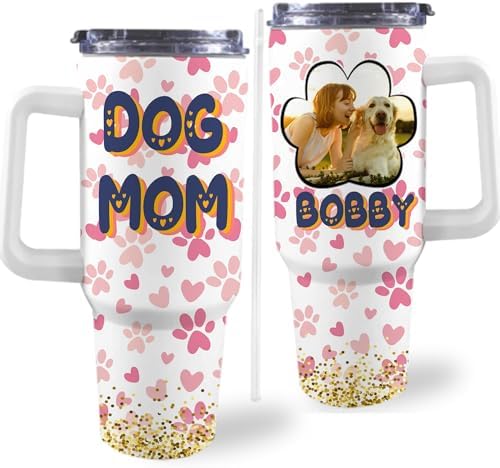 Personalized Dog Mom Tumbler with Handle and Straw, 40oz Stainless Steel Thermal Insulated Coffee Mug, Dog Mom Gifts for Women, Dog Mom Coffee Cup, Pet Owner Gift, Mothers Day Gifts for Mom by Artsadd