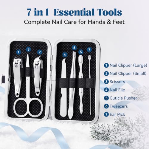 Sawysine 12 Set Bulk Winter Gift 7 In1 Stainless Nail Clippers Manicure Set - Image 3