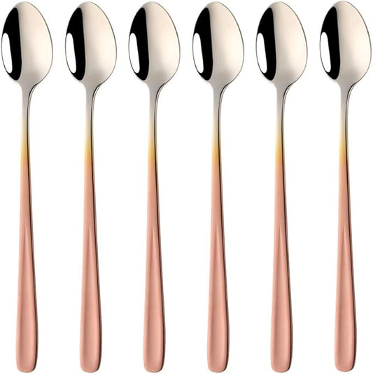 Buyer Star Long Handle Iced Tea Spoons, 8 inch 18/10 Heavy Duty Coffee Spoon Sets for Mixing, Cocktail Stirring, Tea, Coffee, Milkshake, Cold Drink (Gradient Rose Gold)