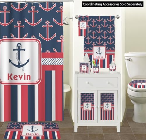 Personalized Nautical Anchors & Stripes Waste Basket - Double Sided (Black) - Image 3