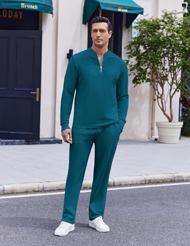 COOFANDY Men's 2 Piece Tracksuit Set Polo Athletic Sweatsuit Quarter Zip Jogging Long Sleeve Casual Sports Outfits - Image 6