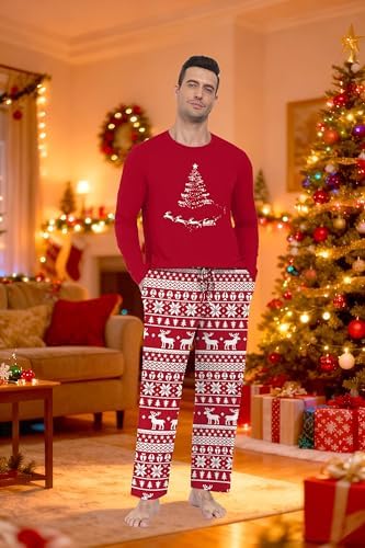 PrinStory Men's Pajama Sets Loungewear Sleepwear Pjs Lightweight Long Sleeve Shirts & Bottoms Soft Comfy Sleep Sets S-2XL - Image 3