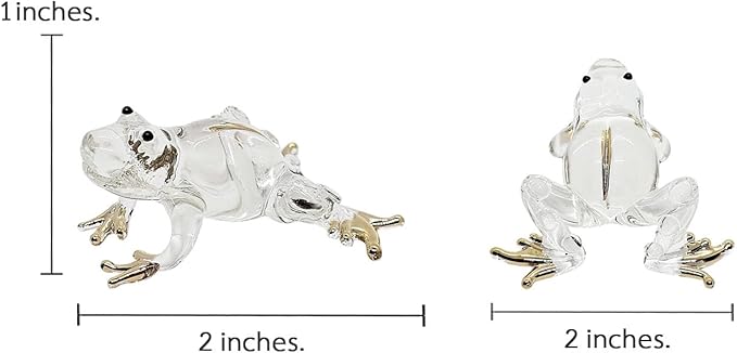 WitnyStore 2" Clear Frog Gold Toes Artistic Blown Glass Figurine Premium Hand-Blown Statue Tabletop Decoration Unique Collectible for Adult Collectors Handcrafted Elegant Home Room Decor