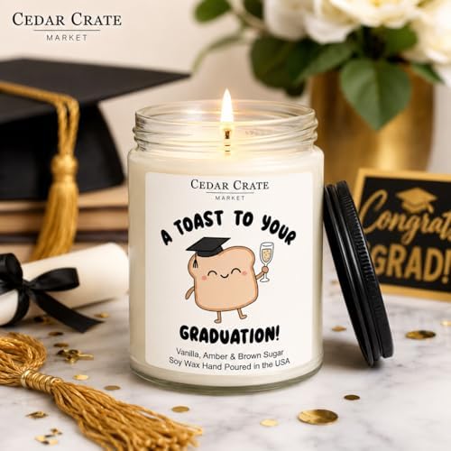 Cedar Crate Market - A Toast to Your Graduation - Funny Graduation Gifts & Decorations for Her, Him, Men, Women - High School, College, PhD, Masters Degree Gifts - 9oz Soy Candle - Image 4
