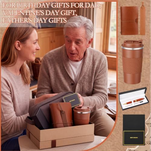 7 Pcs Gift Set for Men 17oz Tumbler Notebook Bag Pen,Brown - Image 6