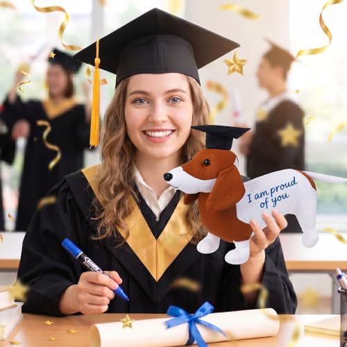 Blank Dachshund with Graduation Cap Toys Class of 2026 Plush Stuffed Teddy Bear Animal Dog Graduation Cap and Gown with Greeting Card and Bag for Graduation Day Gift(Dachshund B) - Image 4