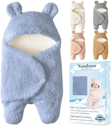Nunibum Baby Swaddle Blanket Boys Girls Cute Bear Plush Essential Receiving Blanket Ultra-Soft Newborn Registry Sleeping Wraps for Infant 0-6 Months - Blue by Nunibum
