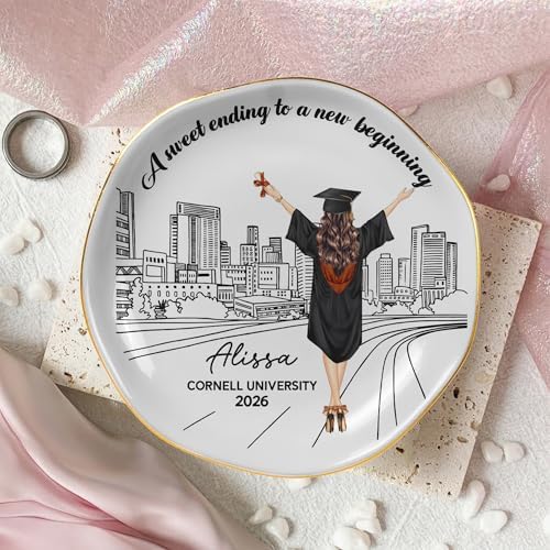 Macorner Personalized Graduation Jewelry Dish,“A Sweet Ending To A New Beginning” Ceramic Ring Tray, Custom Graduation Gift for Her/Him, Class of 2026 Keepsake by Macorner