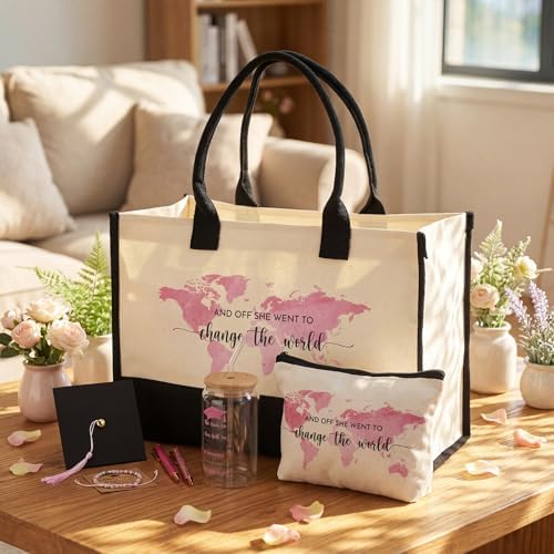 Vesici 8 Pcs Graduation Gifts Set for Women Her 2026 with Tote Bag Makeup Bag Bracelet Box Glass Cup Pens Class of 2026 Congratulations Graduate Gift Basket for College Senior Nurse(Pink) - Image 6