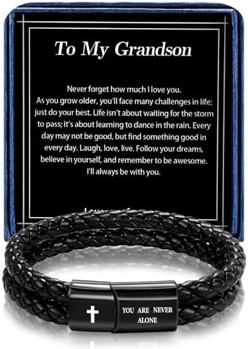 Christian Bracelet for Men, Bible Verse Leather Cross Gift for Men by Timekeeper-UnlockYourTreasureofTime