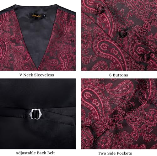 DiBanGu Mens Vest and Tie Set Formal Paisley Waistcoat and Necktie Pocket Square Cufflinks Silk Suit Vest for Tuxedo Wedding - Image 6