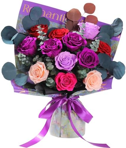 Lovenfold Flowers for Delivery Birthday Flowers Gift for Her,Preserved Flowers Bouquet 12 Roses Mixed Bouquet,Rose Gifts for Women Mom Grandma(Mixed 12 Purple-A Roses) by lovenfoldrose