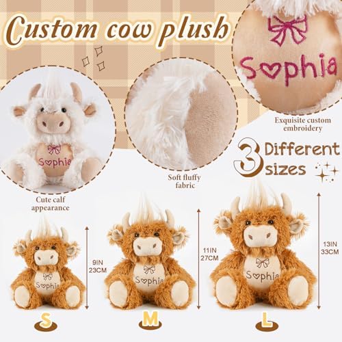Custom Embroidered Plush Highland Cow with Name, Personalized Baby Plush Toys, Personalized Highland Cow Stuffed Animal, 1-14 Year Old Girl Toys, Christmas Birthday Gifts for Baby Boys Girls Toddlers - Image 4