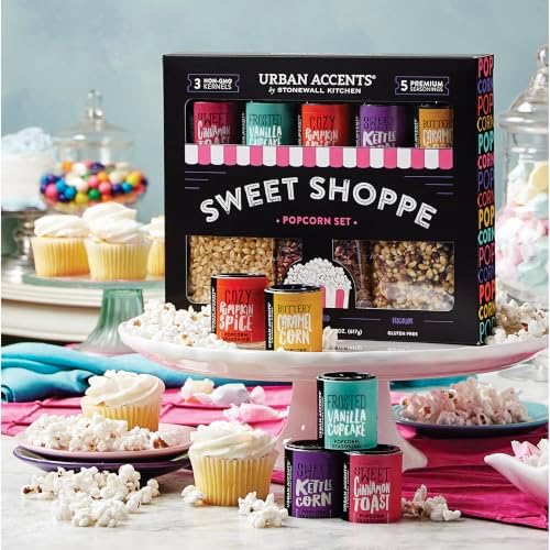 Urban Accents Movie Night Sweet Shoppe Small-Batch Popcorn Gift Set – Includes 3 Gourmet non-GMO Popcorn Kernel Varieties & 5 Flavorful Seasonings – Perfect Snack Gift Box for Parties, Holidays, or Movie Lovers - Image 2