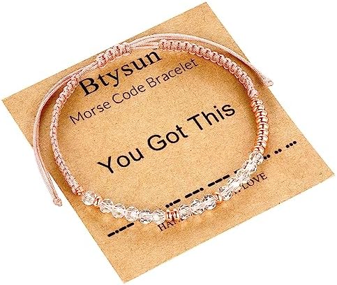 Morse Code Bracelets for Women Mothers Day Gifts 2026 Graduation Gifts Mom Birthday Gift Pink Braided Bracelets Teen Trendy Stuff Inspirational Best Friend Birthday Gifts for Daughter Girlfriend Christmas Stocking Stuffers Jewelry by BTYSUN