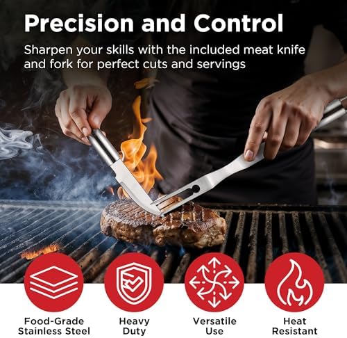 Kaluns 32 Psc Grilling Accessories, Dad Gifts for Fathers Day, Heavy Duty Stainless Steel Grill Set BBQ Grill Accessories for Outdoor Grill with Aluminum Case and Apron, Best Gifts for Men - Image 3