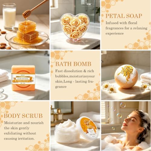 Gifts for Women,15pcs Almond Milk & Honey Spa Gift Basket for Women - Image 5