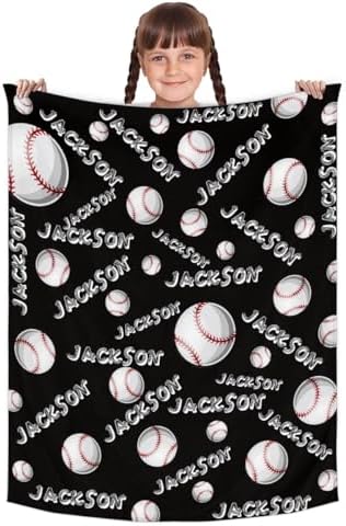 Personalized Baby Blankets for Girls Boys, Custom Baby Blanket with Name Swaddle Toddler Fleece Blanket Personalized Gift Black Baseball Text - Image 2