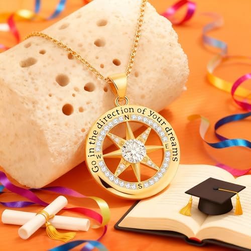 FAFY 2026 Graduation Gifts-925 Sterling Silver Graduation Compass Necklace High School College Graduation Gifts for Her Women Class of 2026 Graduation Gifts for Granddaughter Daughter - Image 4