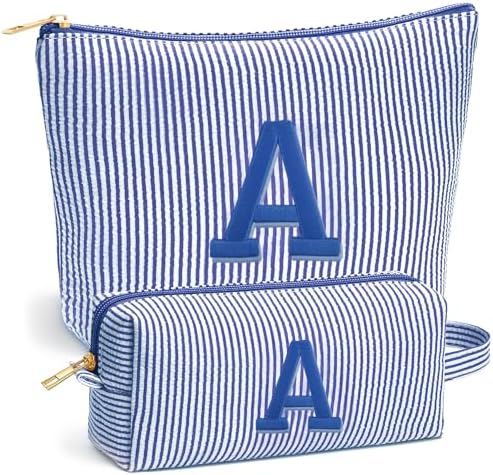 Christmas Gifts 2025 for Girls - Stocking Stuffers for Teen Girls, 6 7 8 9 10 11 12 Year Girl Birthday Gift, Personalized Initial Travel Makeup Bag Set, Christmas Birthday Gifts for Girl,Blue A by Fohufo