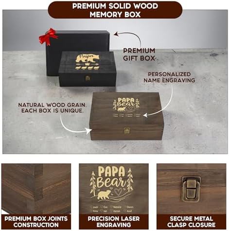 Personalized Gift for Dad or Grandpa, Engraved Wooden Family Memory Box - Image 6