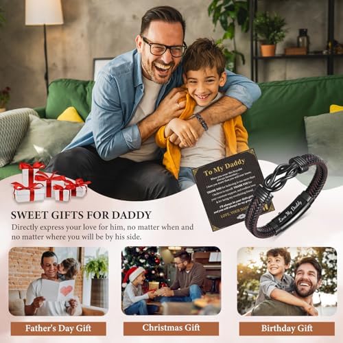 MEALGUET Men's Bracelets Gifts for Men - Brown Braided Leather Infinity Knot Bracelets Engraved Love Massage for Son Man Husband Boyfriend, Mens Bracelet Jewelry Gift for Birthday Valentine's - Image 2