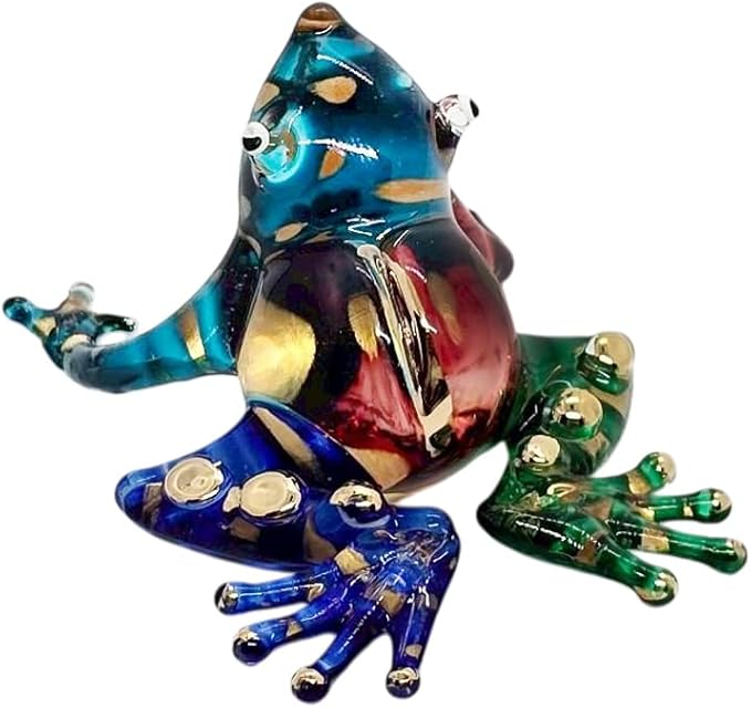 WitnyStore 2¼" Blue Gold Green Red Frog Artistic Blown Glass Figurine Premium Hand-Blown Statue Tabletop Decoration Unique Collectible for Adult Collectors Handcrafted Elegant Home Room Decor