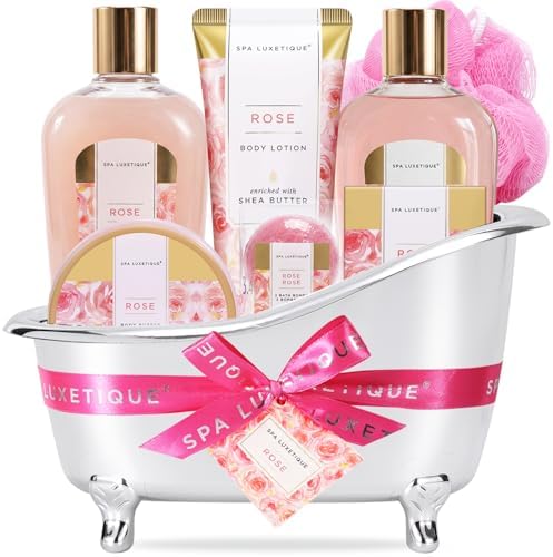 spa luxetique Gift Set for Women, Bath Sets for Women Gift, 8 Pcs Rose Spa Basket Includes Bubble Bath, Shower Gel, Body Lotion, Mom Birthday Gifts, Christmas Gifts for Her by spaluxetique