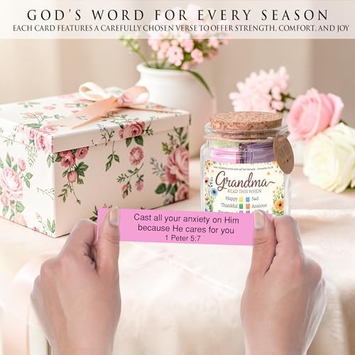 Bible Verse Jar for Grandma, 92 Color Coded Bible Verse in Glass Jar, Christian Gifts for Grandma, Mothers Day Gifts for Grandma, Religious Birthday Christmas Gift for Grandmother - Image 5
