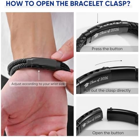 Graduation Gifts for Men Him Class of 2026 - High School College Master Leather Bracelets Adjustable Braided Leather Compass Bracelets Inspirational Graduate Gift for Men Son Boyfriend Brother Huaband - Image 6