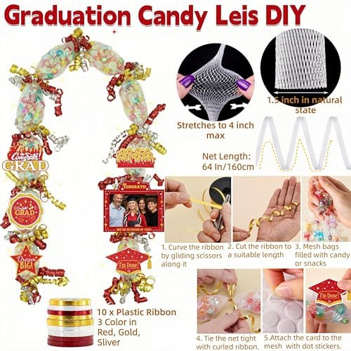Class of 2026 Graduation Leis with Money Gift Set, 2 pcs Candy Lei Graduation Cash Holder,Personalized Graduation Gifts Money Leis with Photo Frame Congrats Grads Gift Idea for Graduate Party Supplies-Gold Red - Image 3