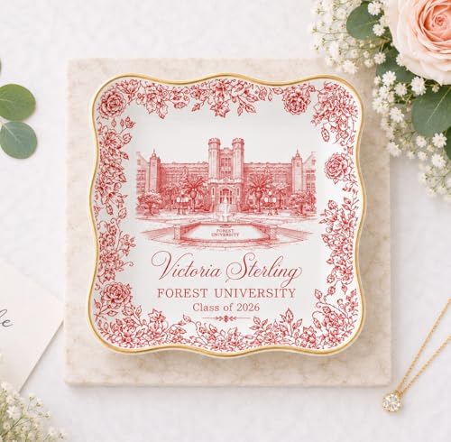 LOVELYPOD Custom Toile University Campus Trinket Tray, Personalized College Grad Gift for Daughter, Masters Degree Gift for Her, Class of 2026 Graduation Gifts, High School Graduate Ring Dish by LOVELYPOD