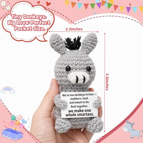 Funny Valentines Love Gift for Her Him Wife Husband Girlfriend Boyfriend - Anniversary Wedding Decoration - Small Crochet Donkey, Easter Basket Stuffer for Couples - Image 4