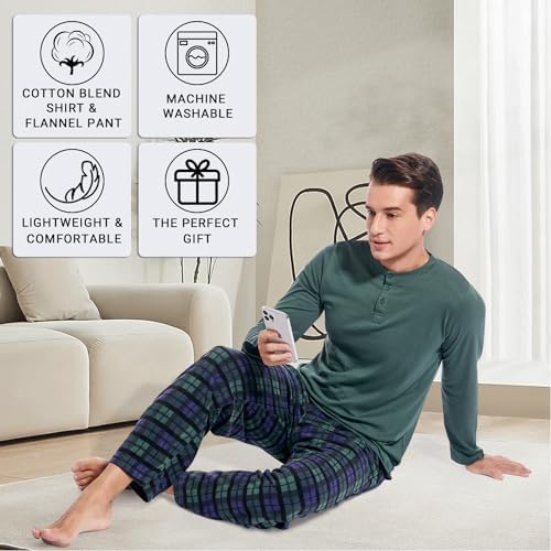 DG Hill Mens Pajama Pants - Pajamas Set Flannel PJ Pants for Men Cotton Top - Image 5