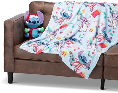 Northwest Character Hugger Pillow & Silk Touch Throw Blanket Set, 40" x 50", Lilo & Stitch Holiday Jammies - Image 5