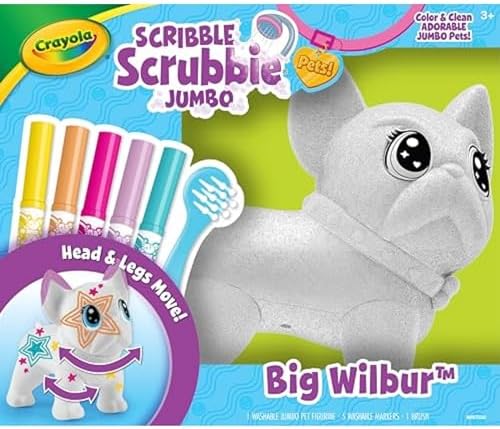 Crayola Scribble Scrubbie Jumbo Pet - Wilbur (6in), Customizable Dog Toy for Kids, Washable Animal Art Kit, Animal Gifts for Girls & Boys by Crayola