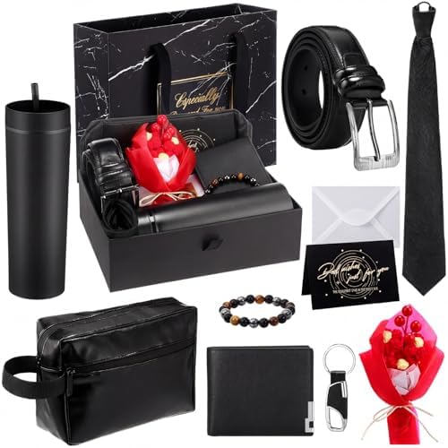 Tioncy 10 Pcs Mens Gift Set, 16oz Tumbler Wallet Belt Tie,Red Flowers by Tioncy