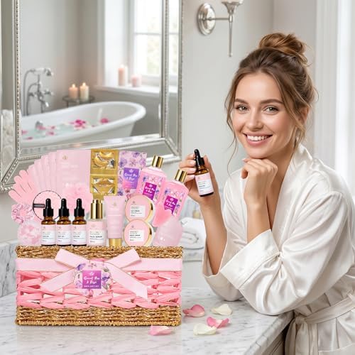 Gifts for Women, 32 Pcs Rose Bath and Body Gifts Basket Set for Women - Image 4