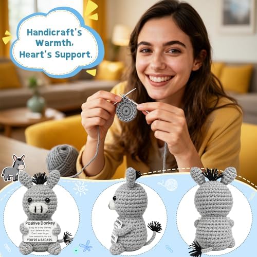Graduation Stuffers for Women Men Adult Teen - Positive Donkey Crochet for Birthday Gifts Daily Affirmation Support for Her Him, Funny Inspirational Self Care Holiday Essentials - Image 5