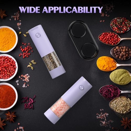 Salt and Pepper Grinder Set Gifts for Women Automatic Battery Purple Pepper Mill Shakers Kitchen Accessories Cooking for Mom, Adjustable Coarseness Salt Pepper Shakers White Elephant Gift - Image 5