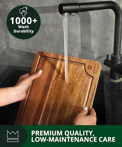 ROYAL CRAFT WOOD Wooden Cutting Boards for Kitchen Meal Prep & Serving - Bamboo Wood Serving Board Set with Deep Juice Groove Side Handles - Charcuterie & Chopping Butcher Block for Meat - Image 6