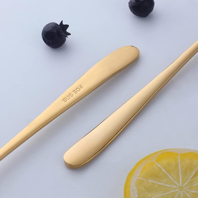Buyer Star 8-Inch Long Handle Iced Tea Spoons, Ice Cream Spoon, Stainless Steel Cocktail Stirring Spoons, Set of 8 (Gold)