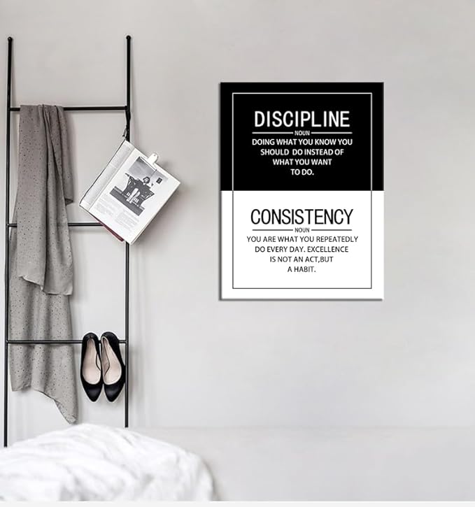 Consistency Discipline Noun Quote Motivational Wall Art for Office Inspirational Positive Poster Inspiration Canvas Painting Prints Wall for Living Room Home Decor Framed Artwork [18''W x 24''H]