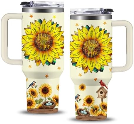 Christian Gifts for Women 40 oz You Are Tumbler with Lid and Straw, Sunflower Inspirational Religious Birthday Gifts for Women Christian Jesus God Bible Verse Prayer Cup Mug by NIAXAUYT