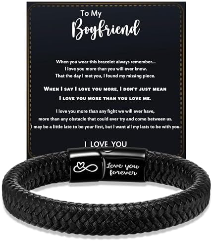 Btysun Mens Leather Bracelet, Teen Boy Gifts Stocking Stuffers for Teen I Love You Gifts for Him Boyfriend Birthday Gift for Son Husband Godson Bracelets for Men Dad Christmas Anniversary Jewelry by BTYSUN